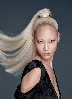 The ambassador Soo-Joo with blond hair colour Ph Bonder by Redken