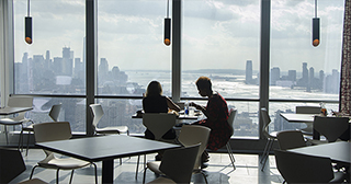 Terrace and cafeteria in the new office spaces of Hudson Yards, New York, USA