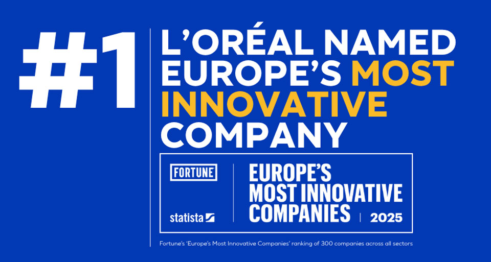 #1: L'Oreal named europe's most innovative company. Logo europe's most innovative company, 2025.