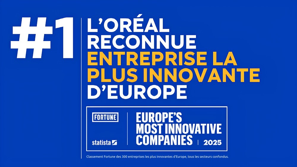 #1: L&rsquo;Or&eacute;al reconnue entreprise la plus innovante d'Europe. Logo europe's most innovative company, 2025.